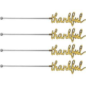 SET OF 4 SENTIMENTS THANKFUL STEEL STIRRERS NEW